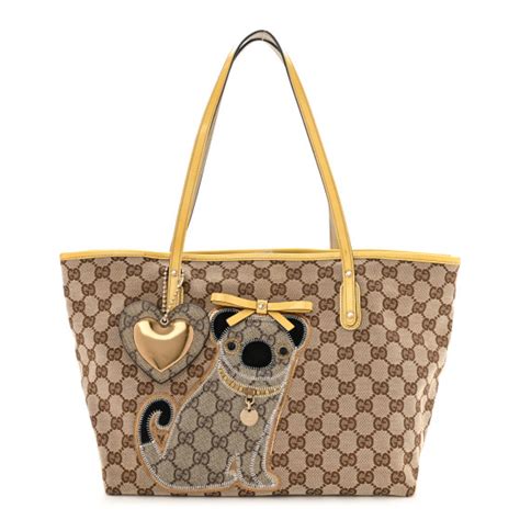 GUCCI GG Supreme Monogram Oliver Pug Dog Tote Bag Yellow 